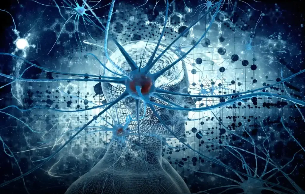 Abstract digital illustration of a human brain with neural network connections representing superintelligence and AI development.
