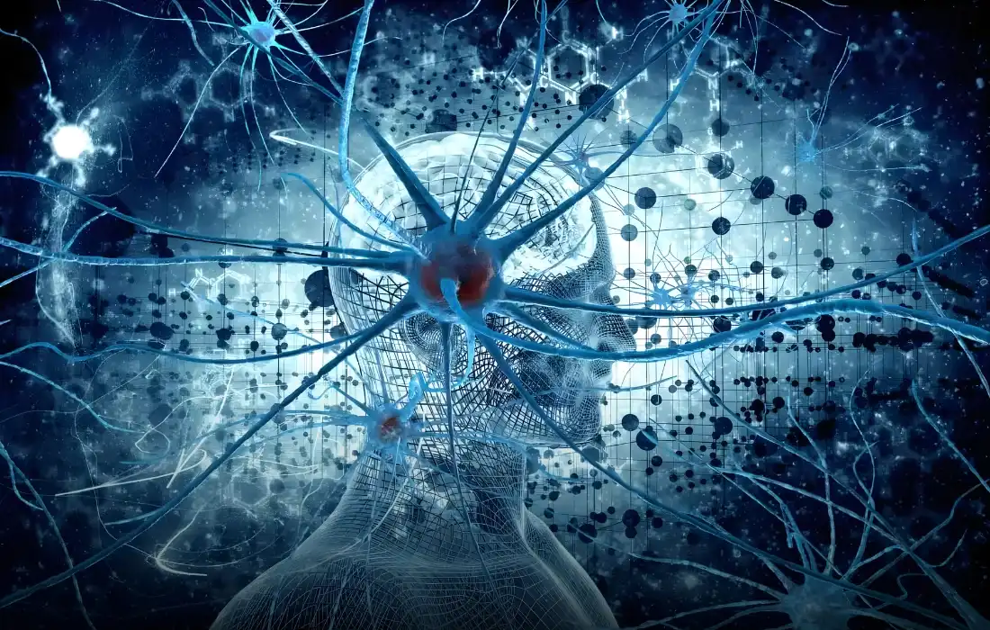 Abstract digital illustration of a human brain with neural network connections representing superintelligence and AI development.